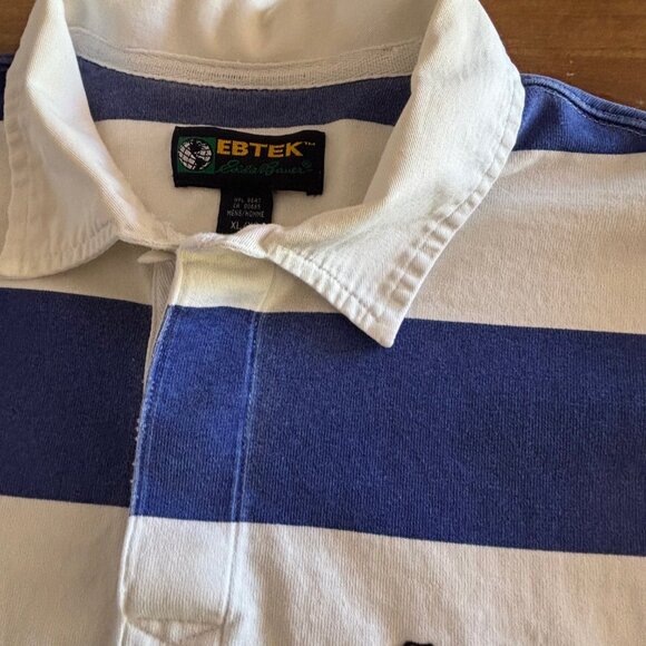 Vintage Eddie Bauer EBTEK Rugby Polo Shirt Mens XL Extra Large Blue Striped 90s - Picture 4 of 7